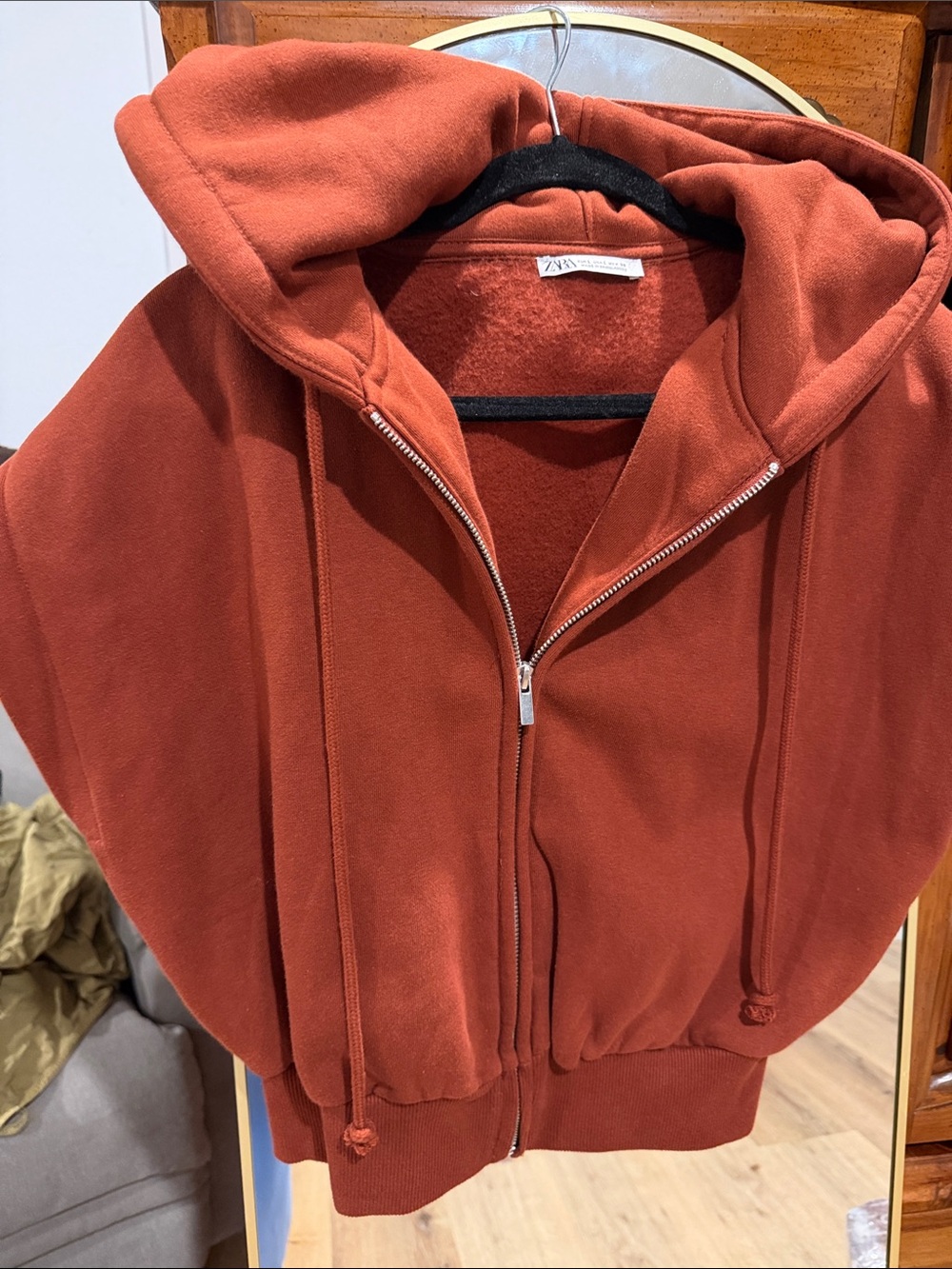 Zara Rust-Colored Zip-Up Hooded Sweatshirt